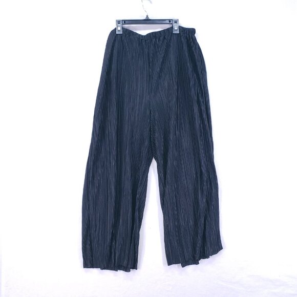 H & M Black Pleated Folds Satin Lightweight Relaxed Wide Leg Pants Size L - Picture 9 of 14